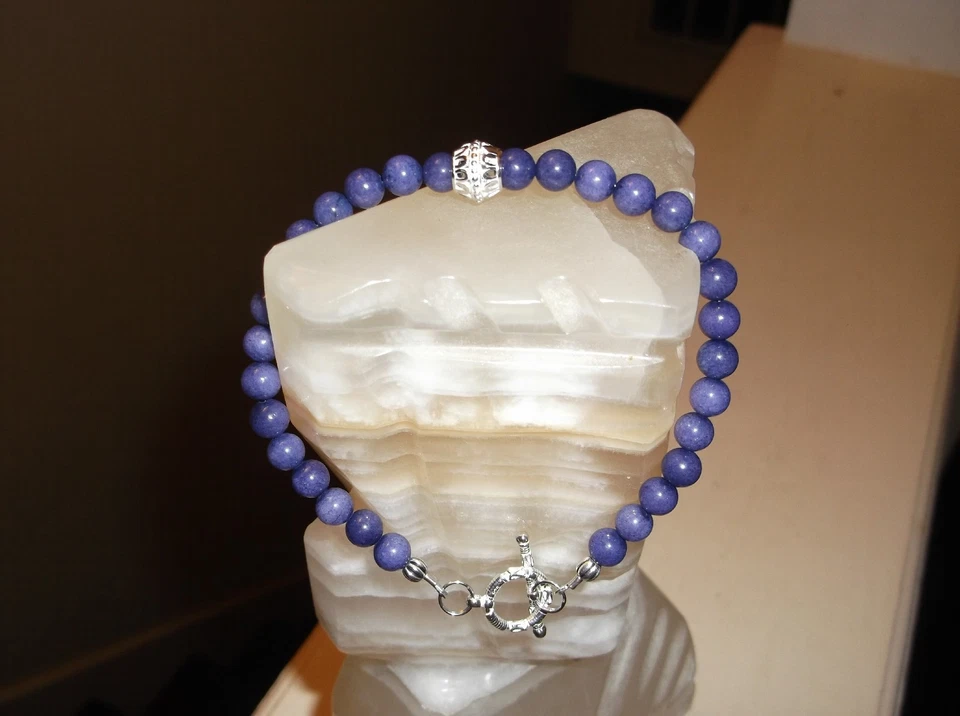 PULSERA HOMBRE/MUJER 9" 6 MM PÚRPURA AZUL LAPISLÁZULI PLATA ESTERLINA CUENTAS  Foto 1 de 1