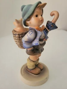 Hummel Goebel W. Germany HOME FROM MARKET- TMK 4 Boy w/ Umbrella & Pig in Basket - Picture 1 of 7