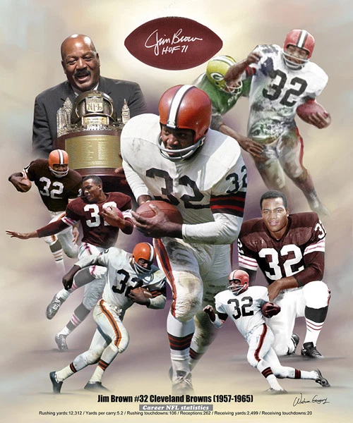 Pôster comemorativo da carreira de Jim Brown Cleveland Browns ação NFL 20x24 impressão - Imagem 1 de 1