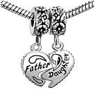 2-piece Heart "father Daughter"european Charm Spacer Beads For Bracelets