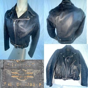CHAQUETA DE MOTOCICLETA DE CUERO DE CABALLO NEGRA HARLEY DAVIDSON SM/M DE COLECCIÓN AÑOS 50 60 PARA HOMBRE - Imagen 1 de 24