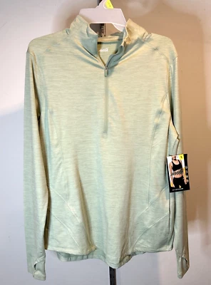Avia 1/4 Zip Pullover Top Womens L Aqua/Mint - Thumb Holes Gathered Sides Active - Image 1 of 4