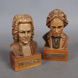 Skulpturen Holz Büste Beethoven Bach Anri Toriart Statuen Handgeschnitzt Vintage - Picture 1 of 10