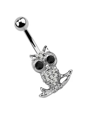 Piercing Ombelicale Gioiello Stelo Banana Con Gufo In Cristallo Su Ramo - Immagine 1 di 2