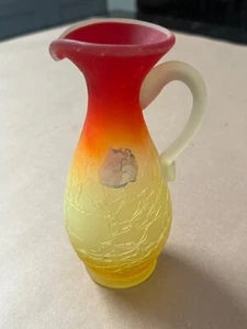 VINTAGE FROSTED CRACKED GLASS (BLENKO?) 5" PITCHER VASE SUNRISE COLOR - Picture 1 of 5