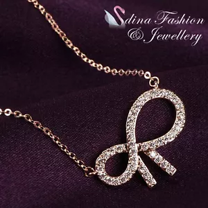 18K Rose Gold Filled Made With SWAROVSKI Zirconia Pave Set Delicate Bow Necklace - Picture 1 of 5