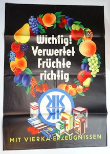 Vintage Plakat Poster VIERKA Verwertet Früchte richtig ! Tolle Farben 1950/60er - Bild 1 von 7