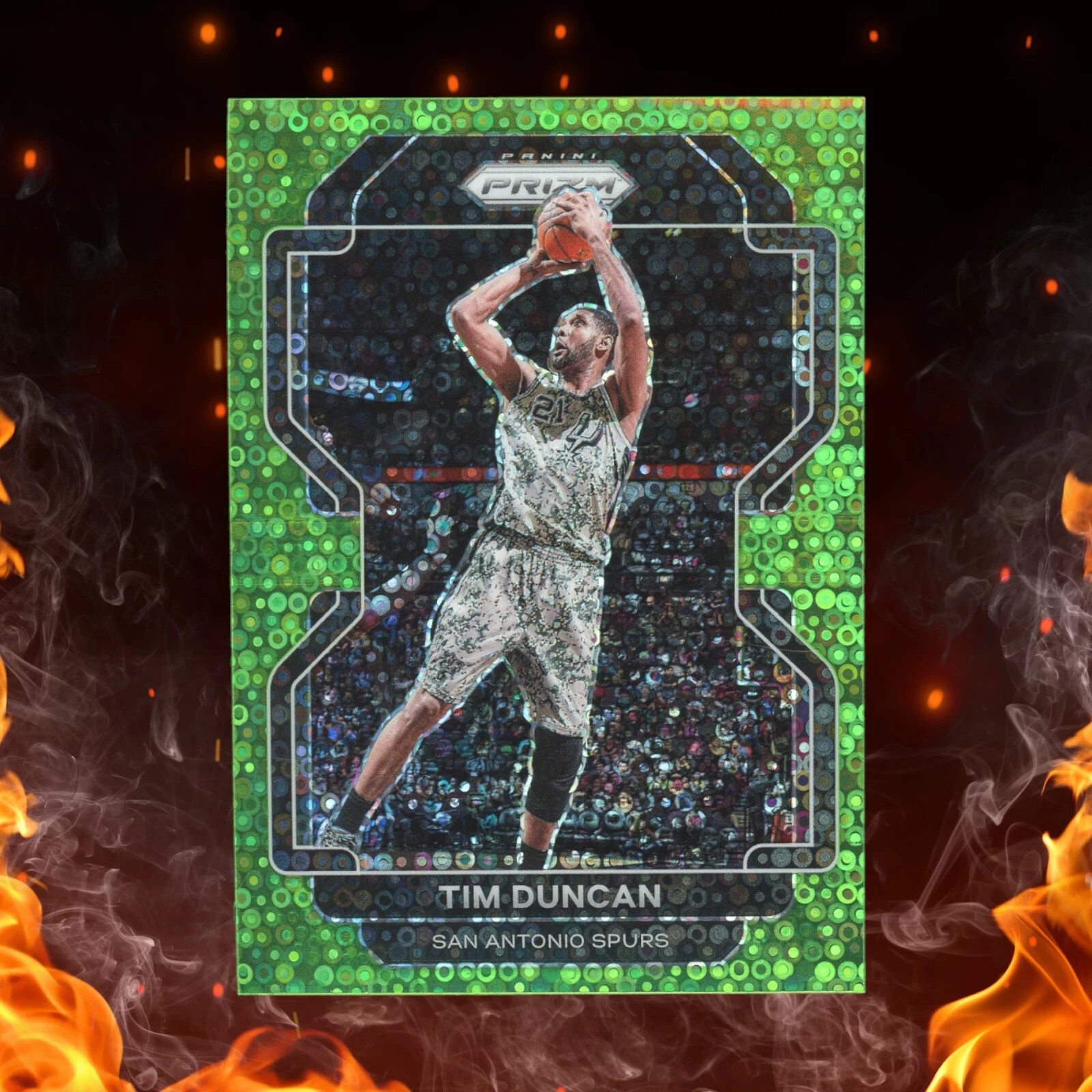 2021-22 Panini Prizm TIM DUNCAN /5 Neon Green Disco Prizm #268