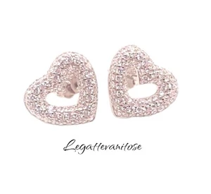 Orecchini DONNA in argento. Orecchini cuore TRAFORATO con zirconi a pave' - Foto 1 di 9