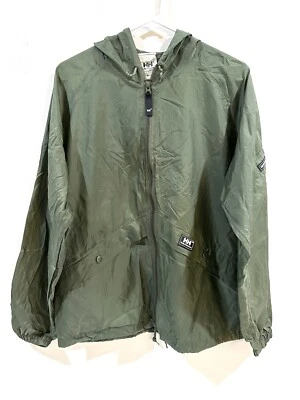 Chaqueta cortavientos vintage Helly Hansen embalable verde con capucha cremallera completa pequeña Foto 1 de 4