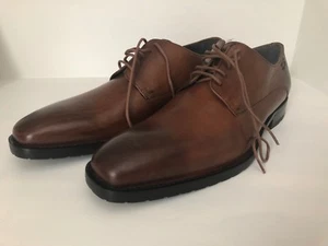 LUGANO Men's Brown Leather Oxford shoes (US 9.5 Medium) - Picture 1 of 9