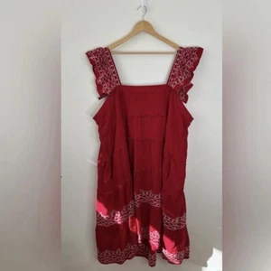NWT KNOX ROSE Red Ruffle Midi Dress Size 3X Safari Flowy Square Neck Tiered - Picture 1 of 10