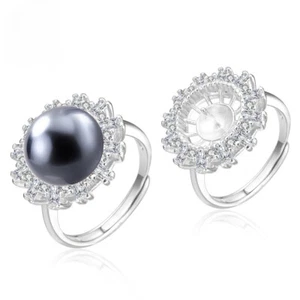 Elegante anello di perle in argento sterling fai da te zirconi incastonati per perle semiforate 12 mm - Foto 1 di 11