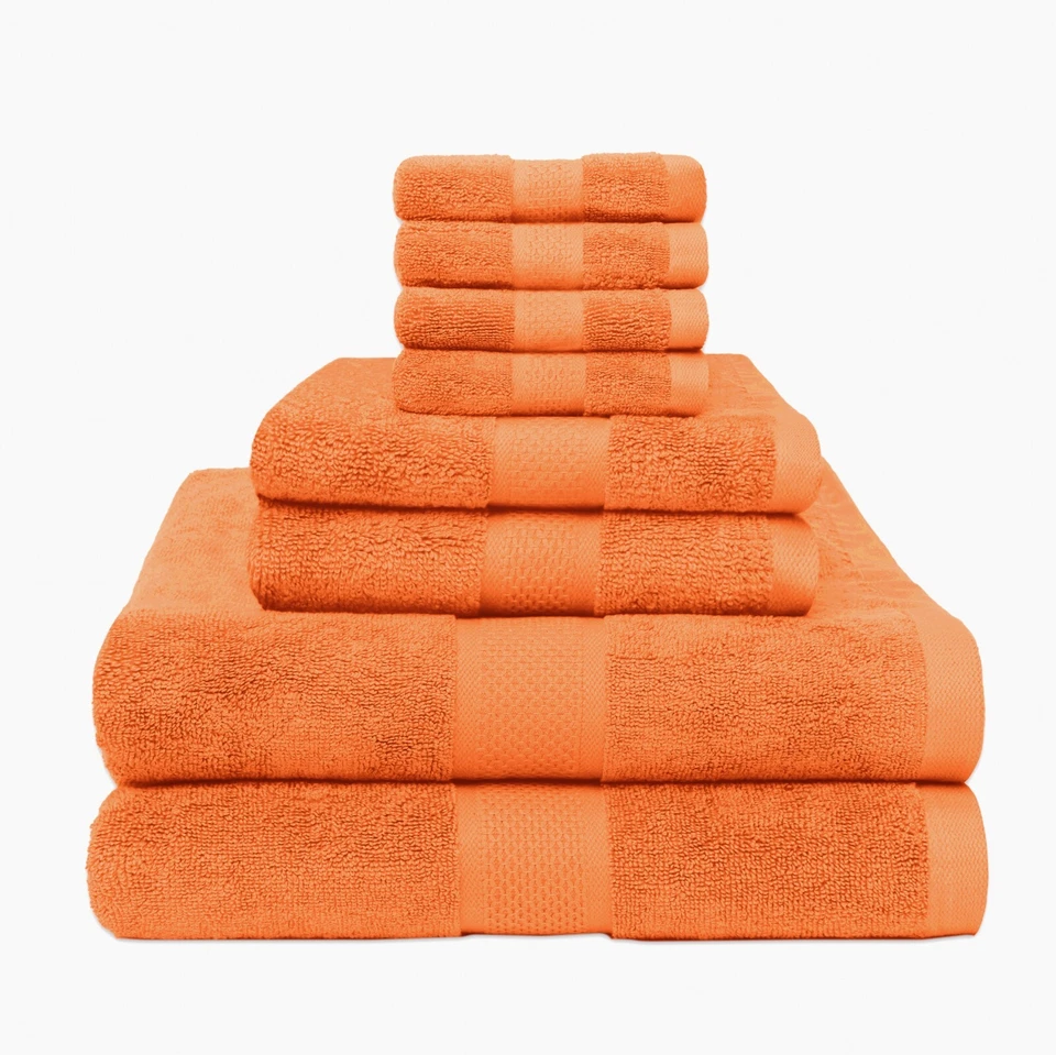 JUEGO DE 8 TOALLAS NARANJA NEÓN SUAVE MULLIDO ABSORBENTE 100% ALGODÓN GREATWESTERNTEX Foto 1 de 4
