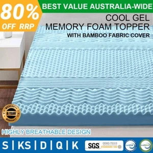 Memory Foam Mattress Topper 7-Zone Ventilated Cool Gel Bamboo Fabric Cover 8cm - Picture 1 of 11