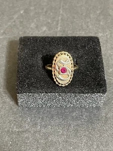 Vintage TCJI 10K Yellow Gold and Ruby and 14K White Gold Monogram Ring Size 6.5 - Picture 1 of 7