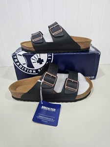 Birkenstock Arizona Birkibuc Birko-Flor Stone Leather Sandals Size L8 M6.5 - Picture 1 of 13