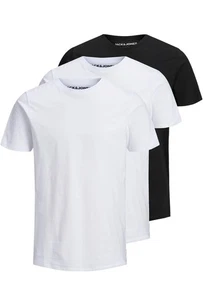 JACK & JONES Men's T Shirts 3 Pack Crew Neck Short Sleeve White Black Large - Picture 1 of 2