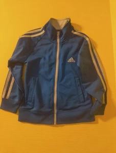 Adidas Boys Jacket size 4 Blue Logo Pockets Full Zip Long Sleeve Mock Neck - Picture 1 of 4