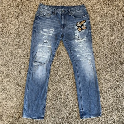 Pantalones de mezclilla Buffalo David Bitton para hombre 33x32 azul ceniza-X ajustados elásticos calavera desgastados Foto 1 de 4