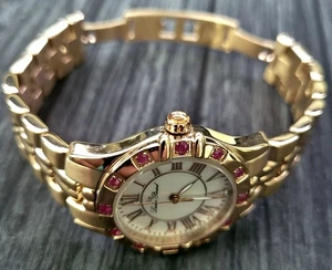 Rare Swiss Lucien Piccard Woman's Ruby Bezel MOP Dial Watch - Picture 1 of 13