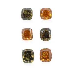 6 Natural Loose Diamond Set - 2.10 Ct. Fancy Orange Brown Green Cushion VS1-SI2 - Picture 1 of 5