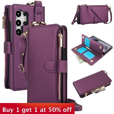 Zipper Wallet Leather Case For Samsung S24/S23/S22/20/21 Plus Ultra A13 A14 A15 - Image 1 of 4