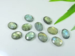 11Pcs 12X17MM Natural Labradorite Both Side Checker Cut Oval Loose Gemstone W942 - Bild 1 von 9