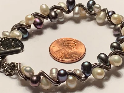 Erica Zap Designs Tahitian and White Pearl Sterling Silver Bracelet — 第 1/4 张图片