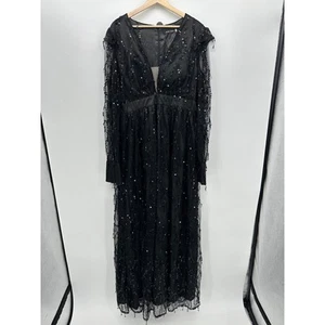 Miss Ord Womens Black Sequin Gown Size 2XL Long Sleeve Gala Wedding Black Tie - Picture 1 of 7