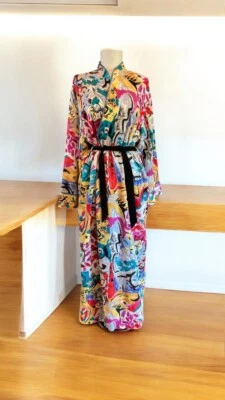 Mary McFadden De Colección Satén Peignoir Conjunto Kimono Bata Largo Completo Camisón Chemise Foto 1 de 4