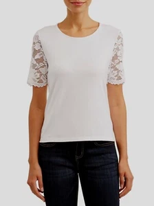 Top de mujer LA Gypsy con mangas de encaje, blanco, grande - Imagen 1 de 4