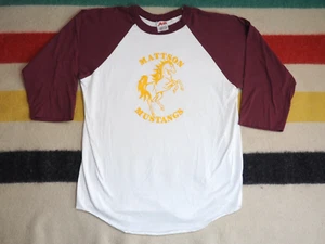 VTG 80s 90s Mattson Mustangs Horse White Maroon USA 50/50 Raglan Tee T-Shirt M - Picture 1 of 7