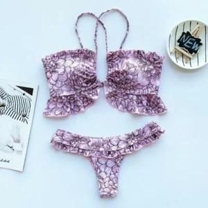 Bikini L con volant Costume da bagno bianco nero bretelline incrocio brasiliana - Picture 1 of 7