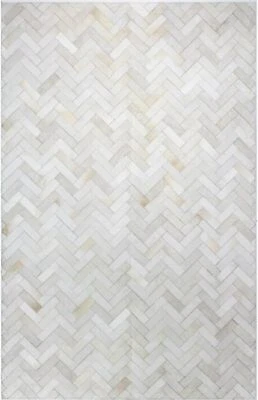 Handmade Cowhide Leather Rug – Natural Hair-On Stripe Patchwork Area Carpet - Image 1 of 4