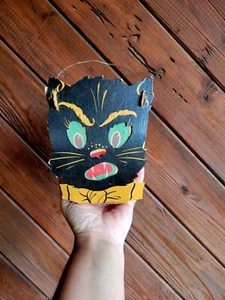 Vintage Halloween Black Cat Double Sided Paper Cardboard Die Cut Lantern - Bild 1 von 9