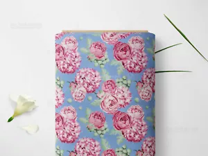 BAUMWOLLE Stoff Baumwollstoff Große Rosen ROSA MINT BLAU EUR 12,98/m - Bild 1 von 2