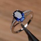 2.10Ct Oval Cut Lab-Created Blue Sapphire Engagement Ring 14K White Gold Plated