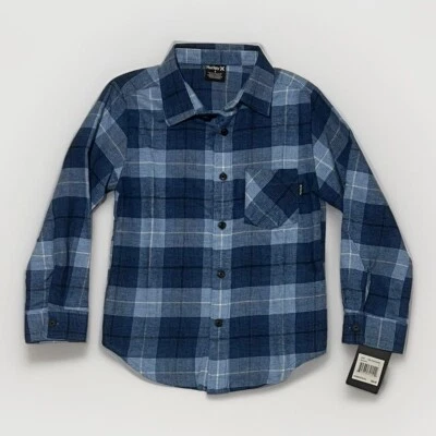 NWT Hurley Night Force Blues Plaid Flannel Button Down Boys Sz 6 (5-6 Year Old) - Image 1 of 4