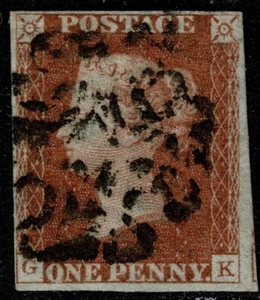 1841 1d Red Black Plate 10 GK 4m RARE WOTTON-UNDER-EDGE Cross VFU Cat. £4,500.00 - Picture 1 of 1