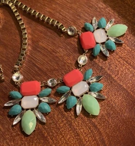 Collar Choker Necklace Orange Green White Clear Gold Tone Box Chain 18”+ Bright - Picture 1 of 9