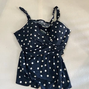 Miraclesuit Swimsuit 40 DD Blue white polka dot tankini top - Picture 1 of 8