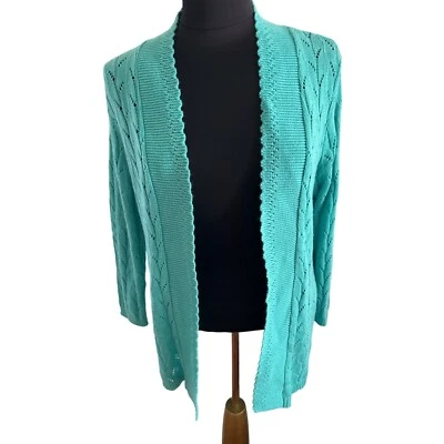 Bon Worth Light Green Open Front Scalloped Edge Cardigan, Size Small - Изображение 1 из 4