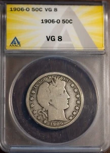 1906-O 50c Silver Barber Half-dollar VG 8  New ANACS # 7472022 + Bonus - Picture 1 of 2