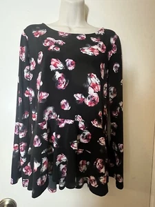 ELLEN TRACY Tunic Top Sz S Ruffle Layer Hem Hi Low Flare Sleeve - Picture 1 of 11