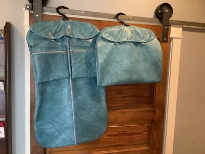 VTG RARE American Tourister Folding Garment Suit Bag Faux Blue Leather Set Of 2 - Image 1 of 4