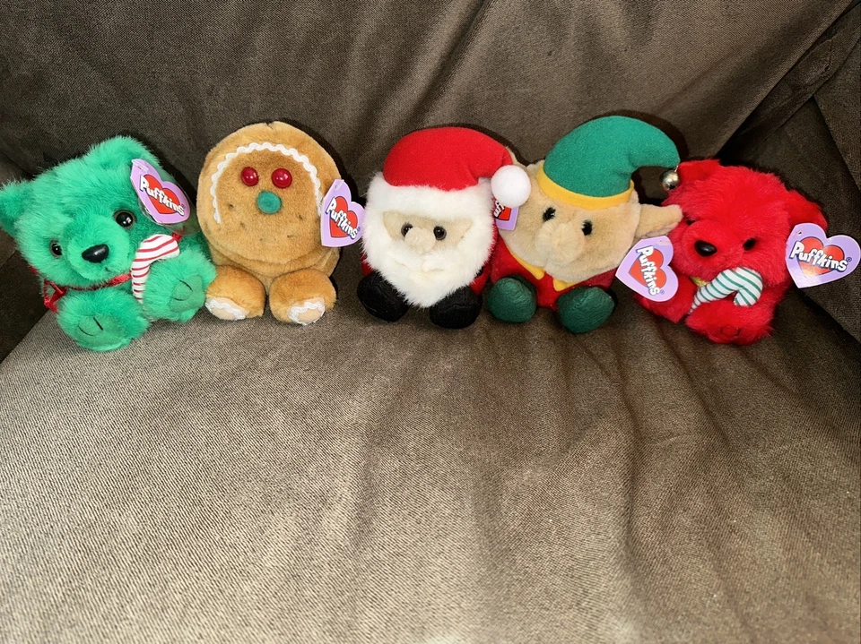 Винтажные Puffkins Лот из 5 Праздничных Рождественских Плюшевых Swibco с Бирками - Изображение 1 из 1