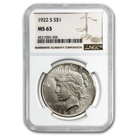 1922-S Peace Dollar MS-63 NGC Cover