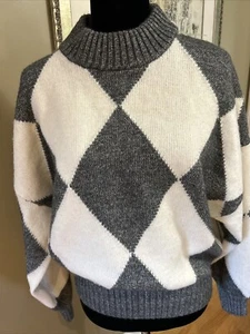 Pringle of Scotland HM Sweater Gray cream Diamond Argyle crewneck Recylced yarn - Picture 1 of 8
