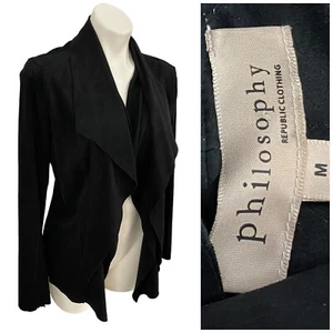 Philosophy Blazer Womens Medium Faux Suede Black Knit Work Office Jacket Career - Picture 1 of 16